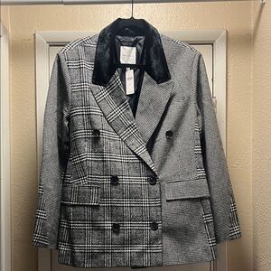Anthropologie Plaid Blazer with Velvet Collar